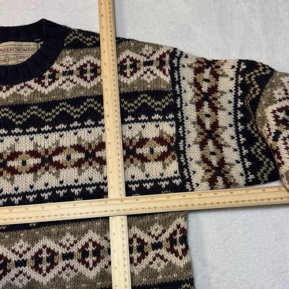 Abercrombie The Big Sweater Mens M Navy Fair Isle‎ Wool Knit Vintage Grandpa Ski